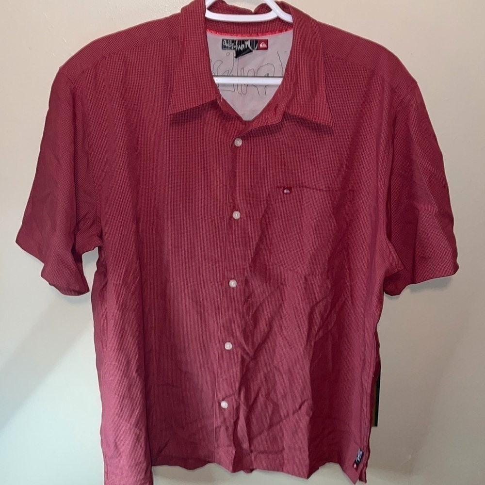 Quicksilver Button Down Short Sleeve Shirt Red/White Medium